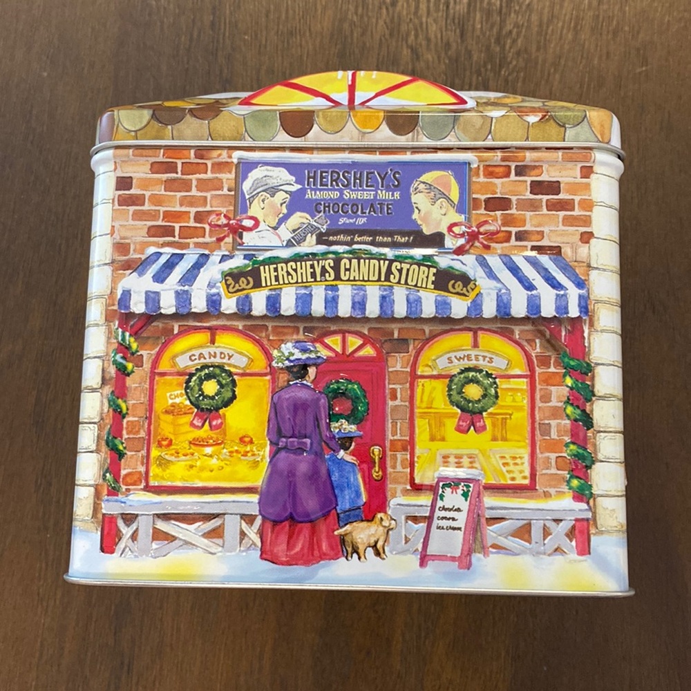 Hershey’s Candy Store Christmas Sweets Chocolate Snowy Winter Storefront Tin